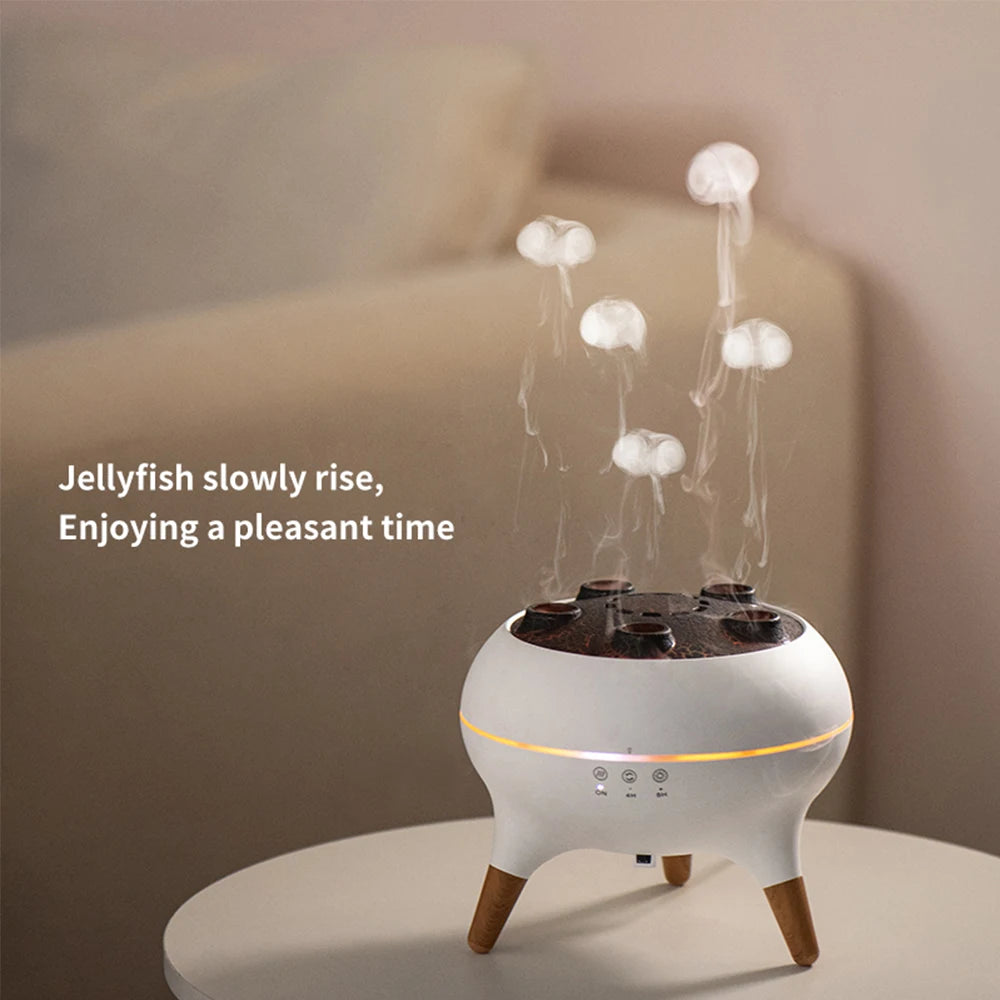 Diffuseur dynamique d'arôme de méduse, humidificateur d'air à flamme, avec lumières ambiantes dégradées colorées, diffuseur d'aromathérapie télécommandé