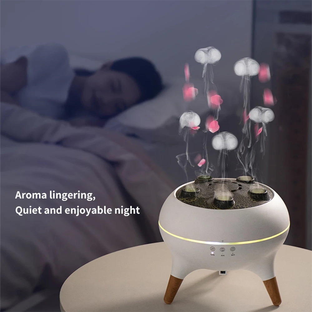 Diffuseur dynamique d'arôme de méduse, humidificateur d'air à flamme, avec lumières ambiantes dégradées colorées, diffuseur d'aromathérapie télécommandé