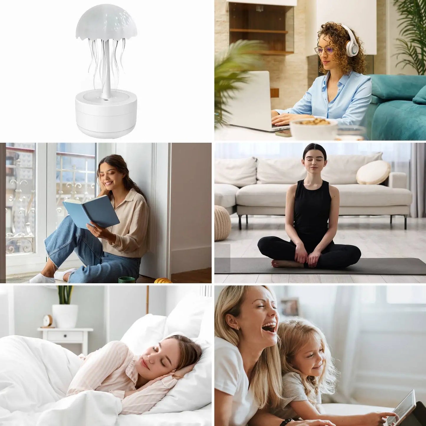 Humidificateur d'air USB à méduses, diffuseur d'arôme, purificateur, pulvérisateur de brume, veilleuse rotative colorée essentielle pour chambre à coucher