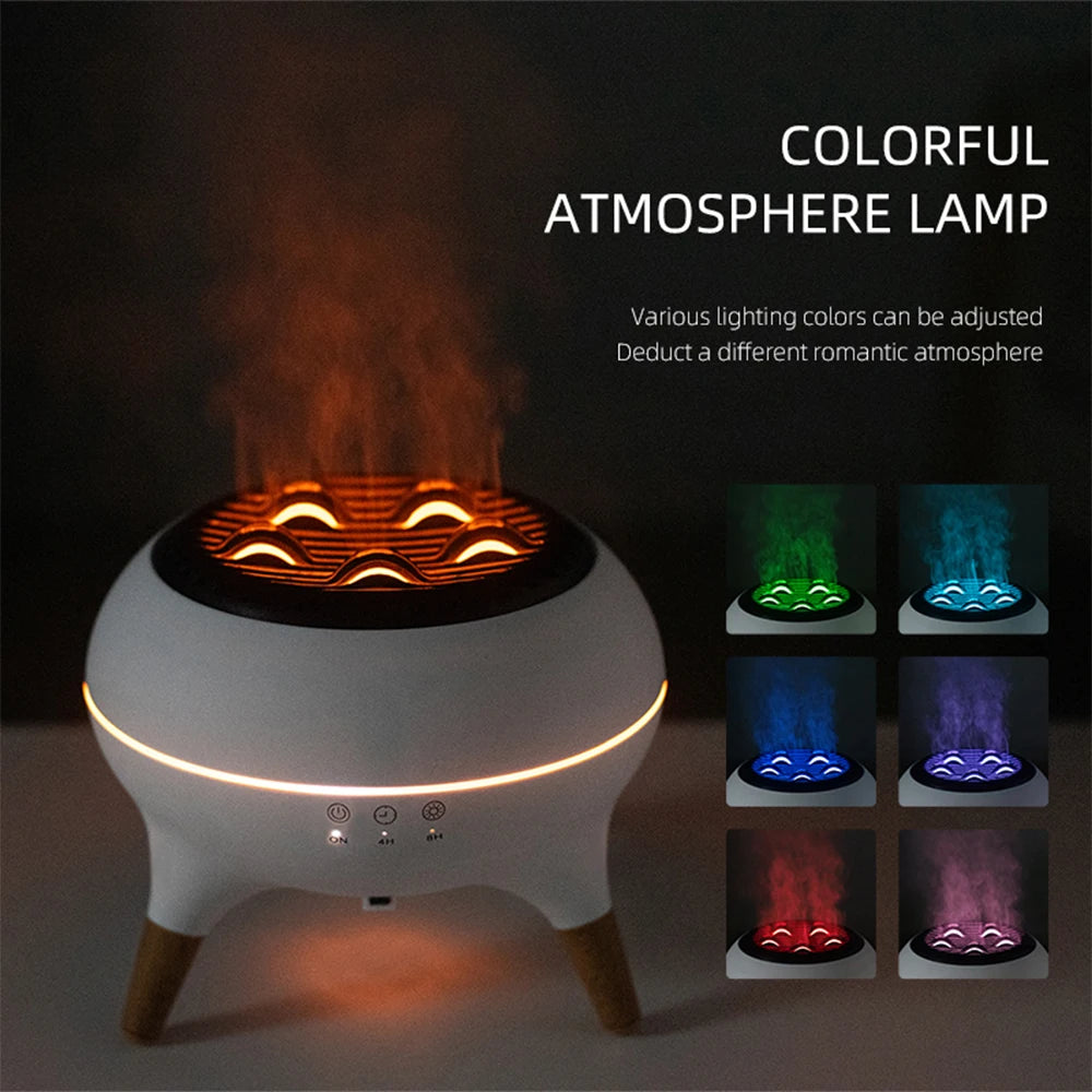 Diffuseur dynamique d'arôme de méduse, humidificateur d'air à flamme, avec lumières ambiantes dégradées colorées, diffuseur d'aromathérapie télécommandé