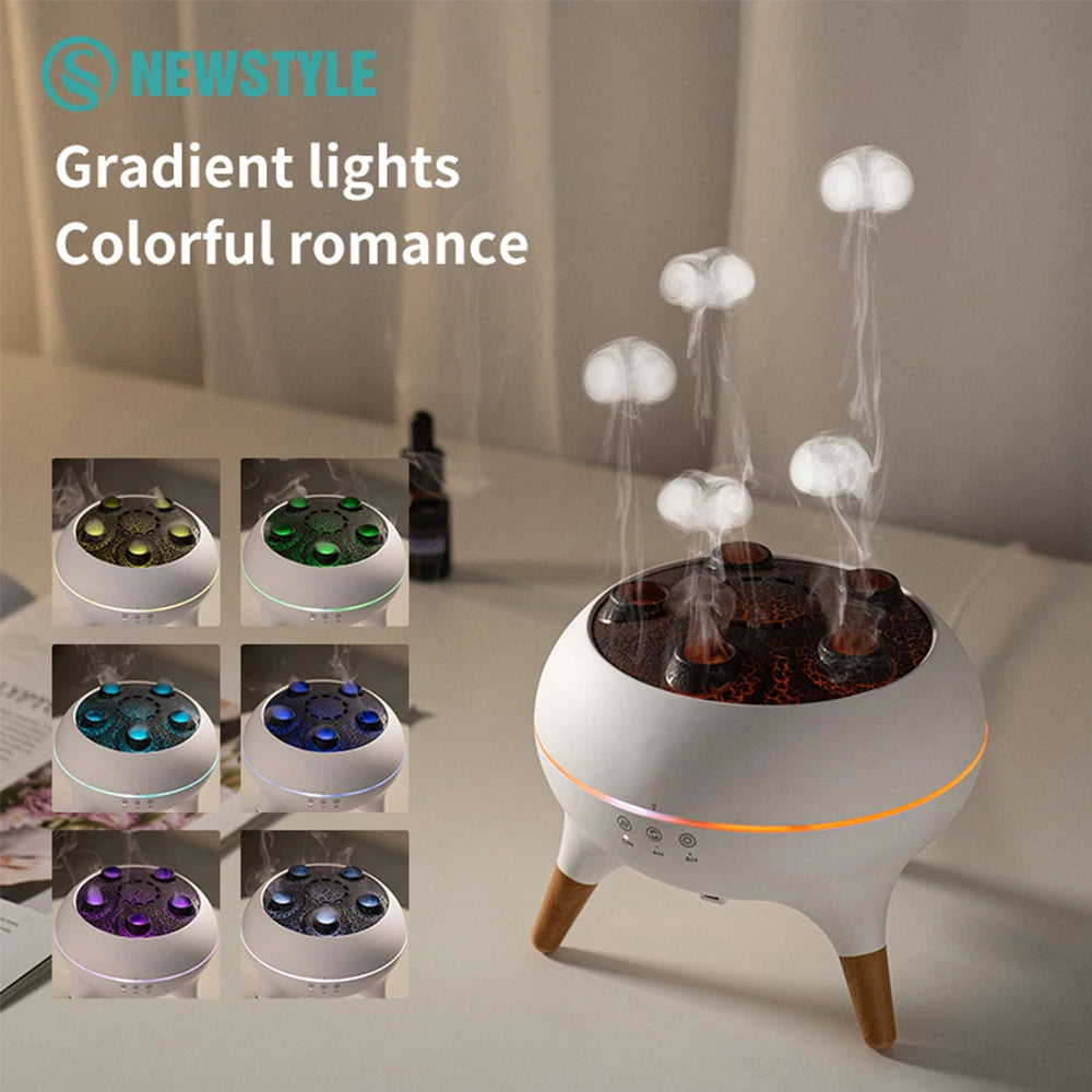 Diffuseur dynamique d'arôme de méduse, humidificateur d'air à flamme, avec lumières ambiantes dégradées colorées, diffuseur d'aromathérapie télécommandé